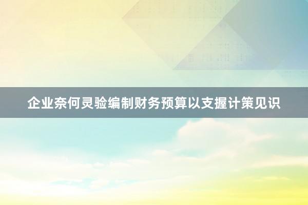 企业奈何灵验编制财务预算以支握计策见识